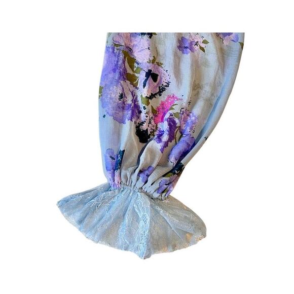 Free People Daphne Blouse In Silver Blue Combo Smocked Top Sz Small $128 - Picture 9 of 10